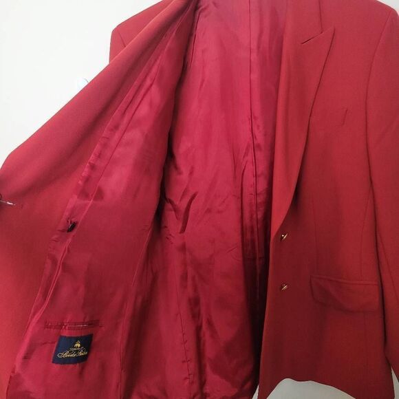 Brooks Brothers Red 100% Wool Lined Double Breasted Blazer Gold Buttons Women's - Picture 4 of 6